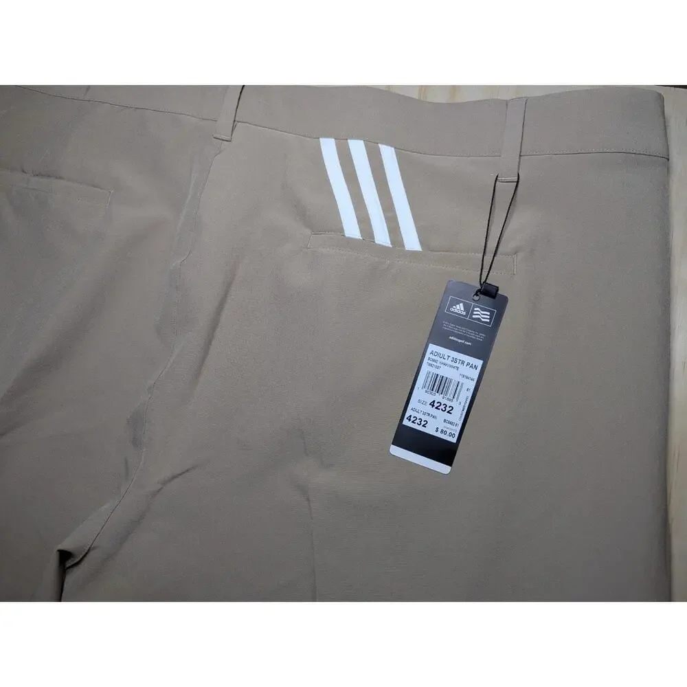 Adidas Men's Size 42x32 Three Stripe Khaki Tan Lightweight Golf Pants Stretch
